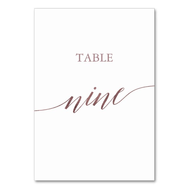 Elegant Rose Gold Calligraphy Table Nine Table Number (Front)