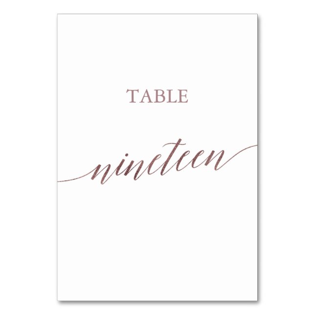 Elegant Rose Gold Calligraphy Table Nineteen Table Number (Front)