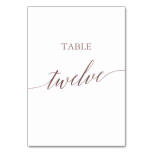 Elegant Rose Gold Calligraphy Table Twelve Number