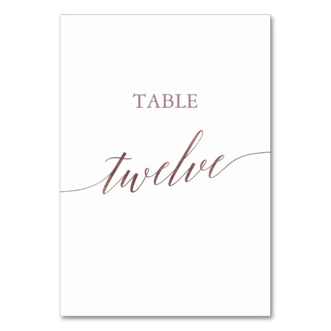 Elegant Rose Gold Calligraphy Table Twelve Table Number (Front)