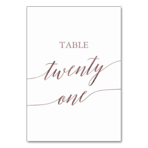 Elegant Rose Gold Calligraphy Table Twenty One Number