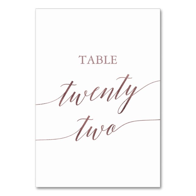 Elegant Rose Gold Calligraphy Table Twenty Two Number (Front)