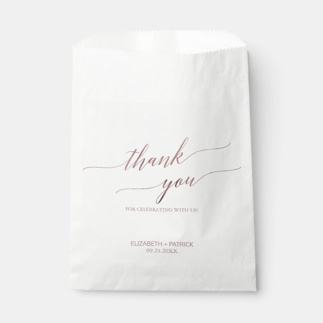 Elegant Rose Gold Calligraphy Thank You Wedding Favour Bags (Front)
