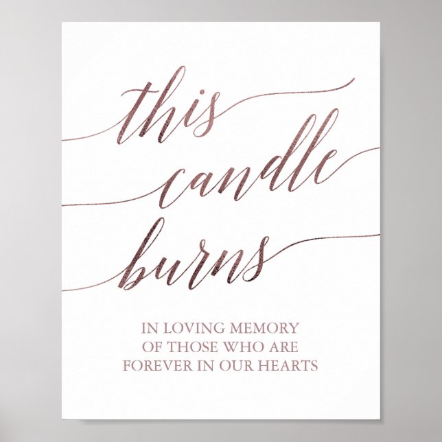 Elegant Rose Gold Calligraphy This Candle Burns Poster (Front)