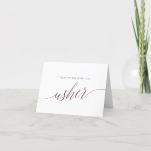 Elegant Rose Gold Calligraphy Usher Thank You Card
