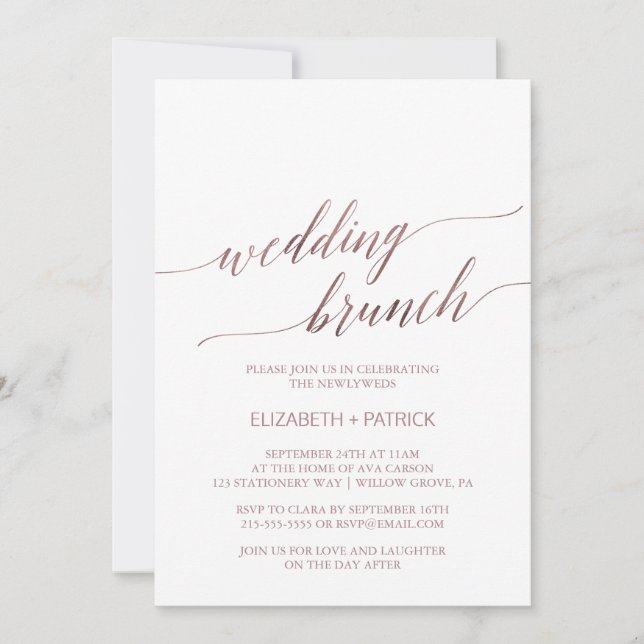 Elegant Rose Gold Calligraphy Wedding Brunch Invitation (Front)