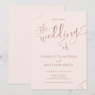 Elegant Rose Gold Calligraphy Wedding Invitation
