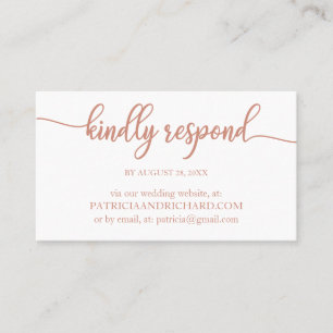 Elegant Rose Gold Calligraphy Wedding Online RSVP Business Card