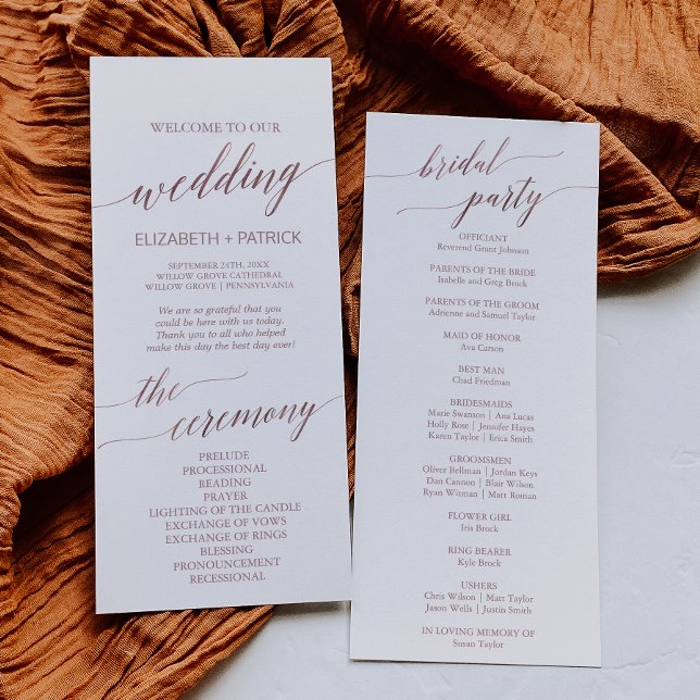 Elegant Rose Gold Calligraphy Wedding Program Programme (Creator Uploaded)