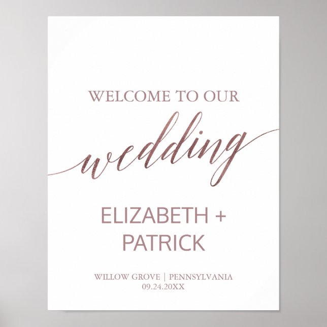 Elegant Rose Gold Calligraphy Wedding Welcome Poster (Front)