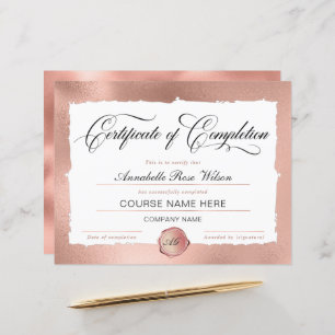 Elegant Rose Gold Certificate of Completion Award