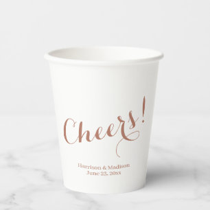Elegant rose gold Cheers custom script Wedding Paper Cups
