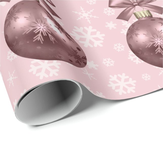 Elegant Rose Gold Christmas Ornament Pattern Wrapping Paper (Roll Corner)