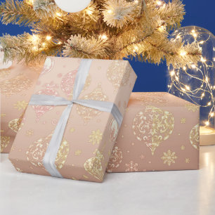 Elegant Rose Gold Christmas Ornaments Wrapping Paper