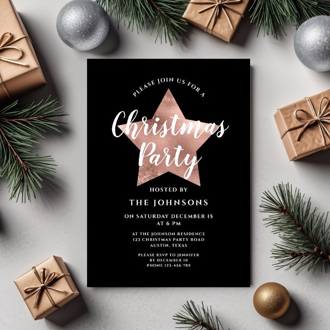 Elegant Rose Gold Christmas Party Invitation (Elegant Rose Gold Christmas Party Invitation)