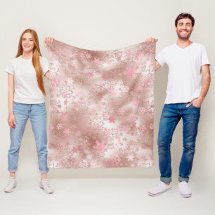 Elegant rose gold Christmas Snowflake Pattern Fleece Blanket