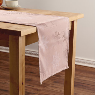 Elegant Rose Gold Christmas Snowflake Pattern Short Table Runner