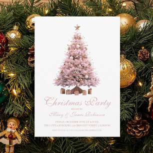 Elegant Rose Gold Christmas Tree Holiday Party  Invitation
