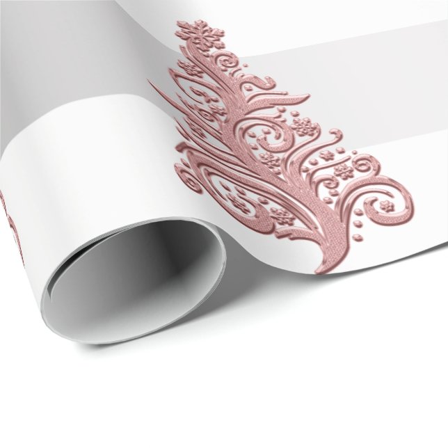 Elegant Rose Gold Christmas Tree pattern Wrapping Paper (Roll Corner)