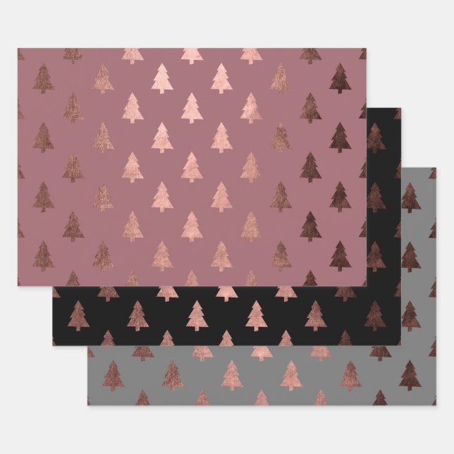 Elegant Rose Gold Christmas tree pattern  Wrapping Paper Sheet (Set)