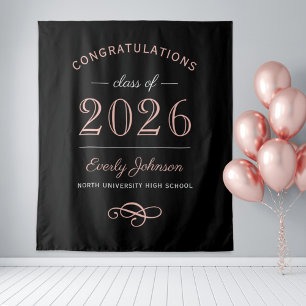 Elegant Rose Gold Class of 2026 Backdrop Tapestry