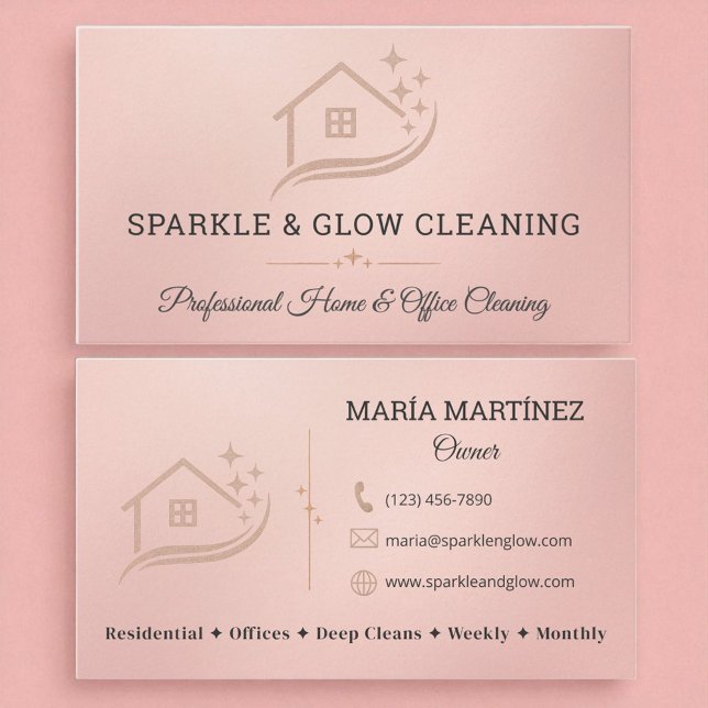 Elegant Rose Gold Cleaning Service House Sparkle Business Card (Creator Uploaded)
