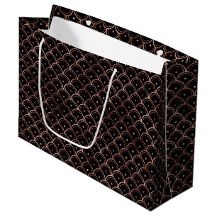 Elegant Rose Gold Concentric Grid Art Deco Pattern Large Gift Bag