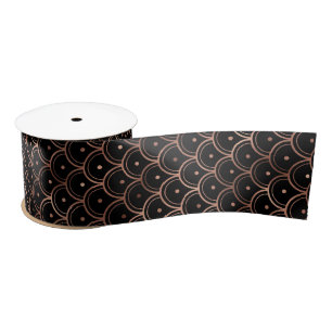 Elegant Rose Gold Concentric Grid Art Deco Pattern Satin Ribbon