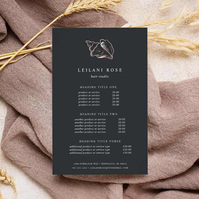 Elegant Rose Gold Conch Shell | Pricing & Services Flyer (Creator Uploaded)