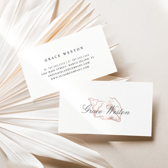 Elegant Rose Gold Conch Shell Script Business Card (Creator Uploaded)