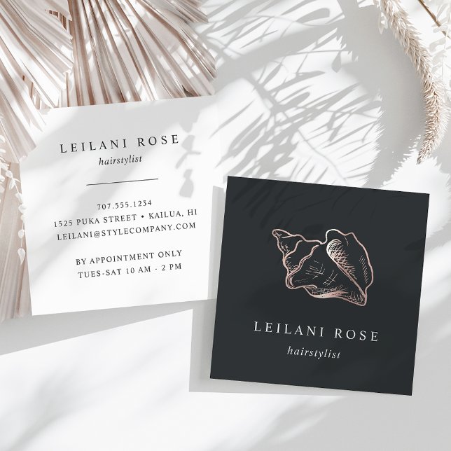 Elegant Rose Gold Conch Shell Square Business Card (Creator Uploaded)