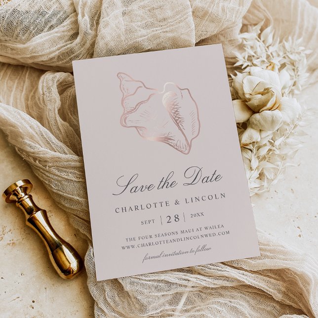 Elegant Rose Gold Conch Shell Wedding Save The Date (Creator Uploaded)