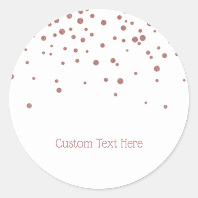 Elegant Rose Gold Confetti Dots Custom Text Classic Round Sticker (Front)