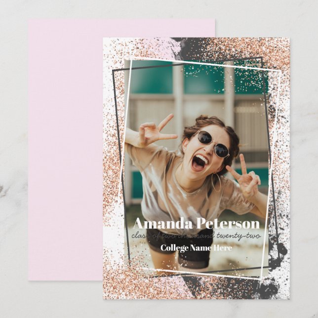 Elegant Rose Gold Confetti Graduation Announcement (Front/Back)