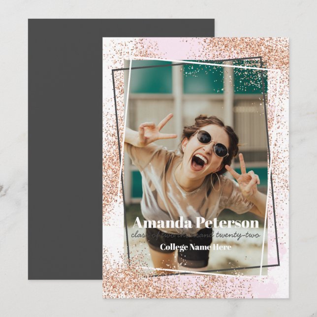 Elegant Rose Gold Confetti Graduation Announcement (Front/Back)