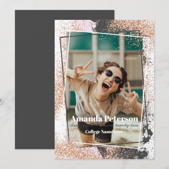 Elegant Rose Gold Confetti Graduation Announcement (Front/Back)