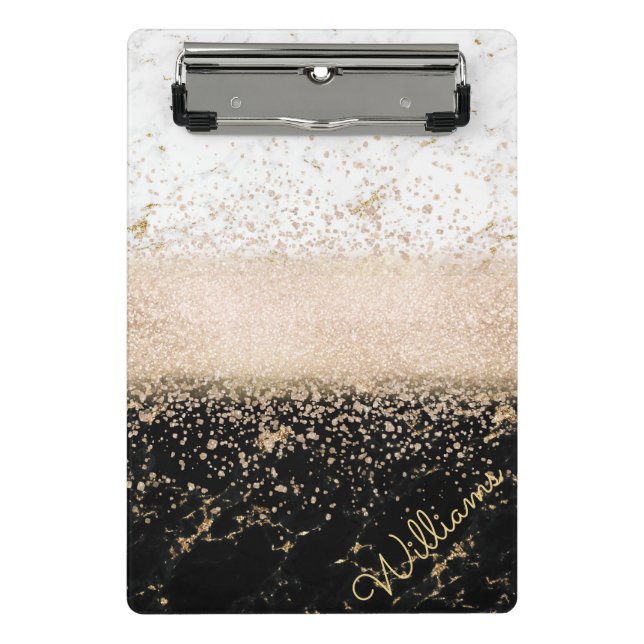 Elegant rose gold confetti marble design mini clipboard (Front)