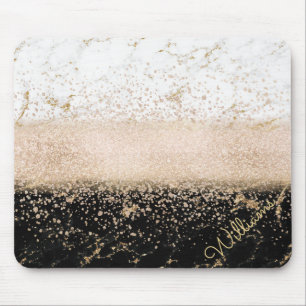 Elegant rose gold confetti marble design mouse pad