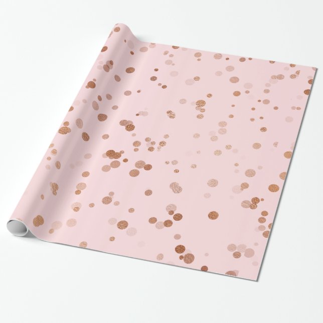 Elegant rose gold confetti polka dot pattern wrapping paper (Unrolled)