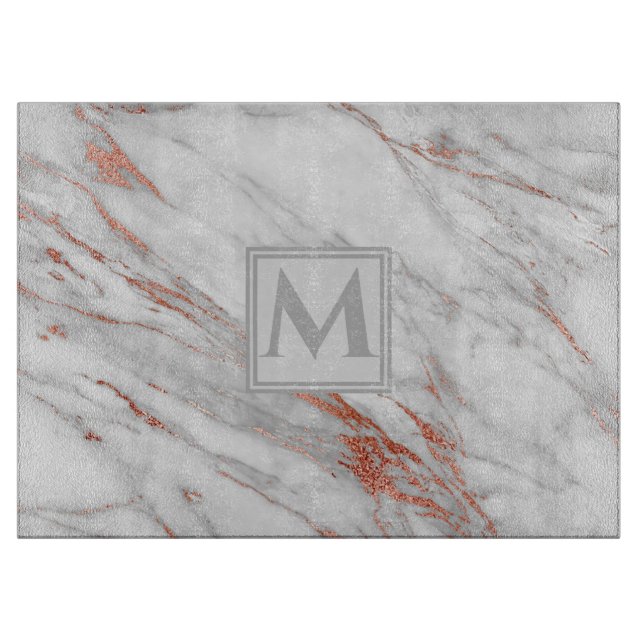 elegant rose gold  copper white marble Monogram Cutting Board (Front)