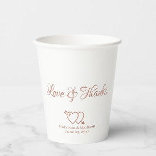 Elegant rose gold custom script hearts wedding paper cups