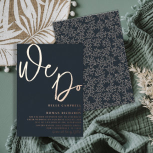 Elegant Rose Gold & Dark Blue 'We Do' Wedding