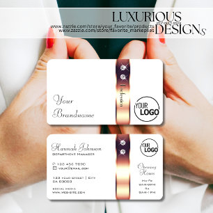 Elegant Rose Gold Decor on Black Diamonds and Logo Business Card