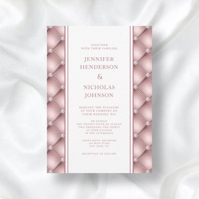 Elegant Rose Gold Diamond Tufted Wedding Invitation (Creator Uploaded)