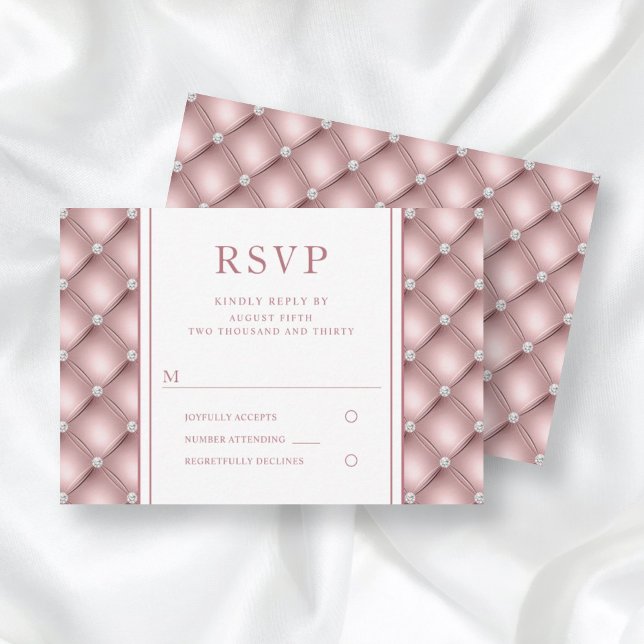 Elegant Rose Gold Diamond Tufted Wedding  RSVP Card (Creator Uploaded)