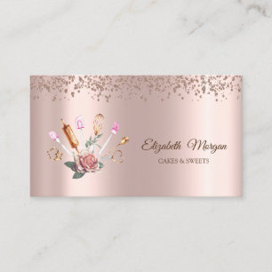 Elegant Rose Gold Diamonds,Flower,Bakery Tools Business Card