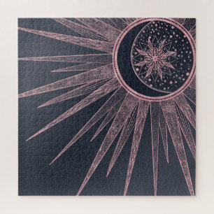Elegant Rose Gold Doodles Sun Moon Mandala Design Jigsaw Puzzle