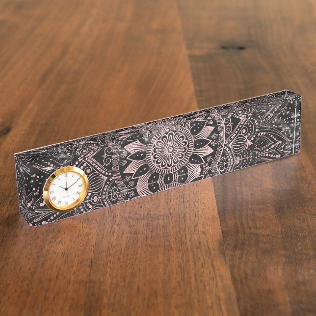 Elegant  Rose Gold Dots Mandala Marble  Nameplate (Side)