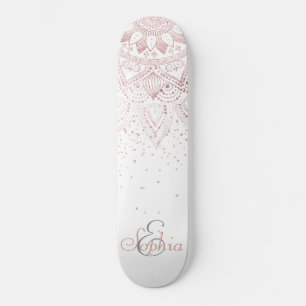 Elegant Rose Gold Dots Mandala Skateboard