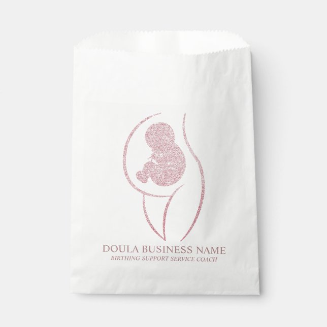 Elegant Rose Gold Doula & Baby Favour Bags (Front)